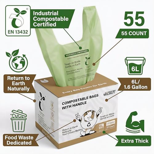 1.6 Gallon Compostable Food Scrap Bags with Handles, 55 Count - Image 2