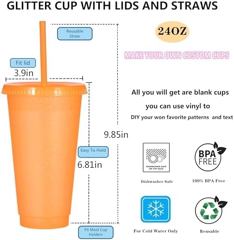 Suertestarry Tumbler with Straw and Lid,Water Bottle Iced Coffee Travel Mug Cup,Reusable Plastic Cups,Perfect for Parties,Birthdays… (Orange, 36 pack) - Image 2