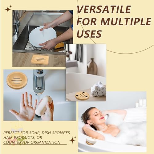 2 Pcs Bamboo Soap Holder Wooden Soap Dishes for Shower Steamer Tray for Shampoo Bath Bomb Steamers Natural Soap Dish for Home Bathroom Accessories(Round and Square) - Image 6