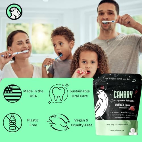 Canary Nano Hydroxyapatite Toothpaste Tablets Bubble Gum - Remineralizing, Fluoride Free, All Natural Tabs with Xylitol - Great for Kids, Plastic Free - 240 Count - Image 4