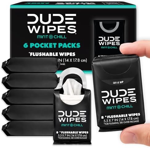 DUDE Wipes Mint Chill Pocket Packs, Adult Flushable Travel Wipes, 48 Count by DUDEWipes