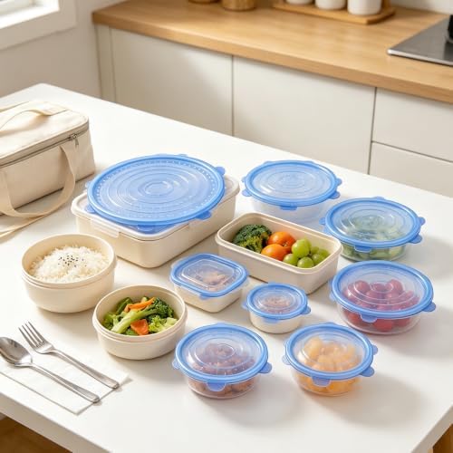 12 pcs Silicone Stretch lids set(6 Sizes,blue&green) - Image 3