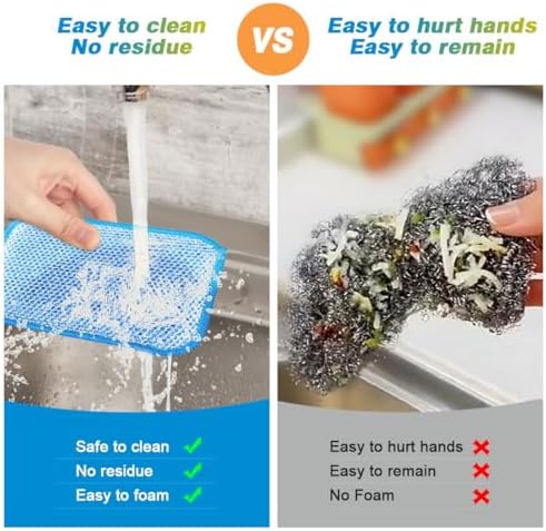 HOMEXCEL 12 Pack Scrub & Wipe Cloths, Scrub Sponges with Non-Scratch Wire Dishwashing Rag for Kitchen, All-Purpose Cloth for Dishes, Pots, Pans, Non-Stick Cookware, Countertops (Blue) - Image 3