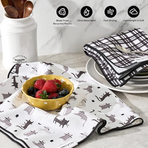 RECYCO Waffle Kitchen Towel Set of 2 - Quick Dry Microfiber Sustainable Dish Towels - Absorbent Reusable Cleaning Tea Towels - Lightweight Hand Towels,16”x 28”, Shadow Meow - Image 3