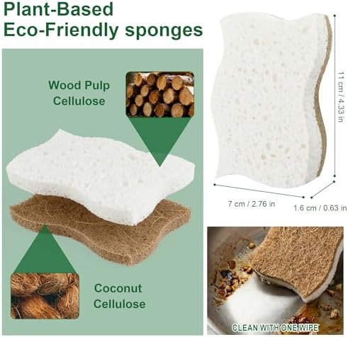 LILAC Natural Cellulose Sponges for Dishes - Ergonomic Non-Scratch Kitchen Scrub Sponges - 100% Biodegradable & Eco-Friendly Cleaning Sponges for Non-Stick Cookware, Bathroom & Household (10 Pack) - Image 6
