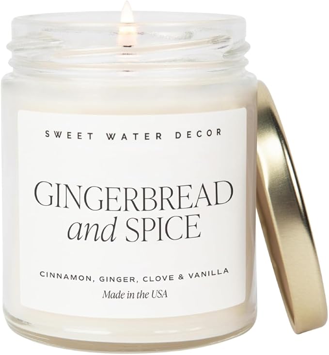 Sweet Water Decor Gingerbread and Spice Candle - Orange, Lemon, and Ginger Candles Scented Soy Candles for Home - Christmas Candle 9oz Clear Jar, 40 Hour Burn Time, Made in The USA