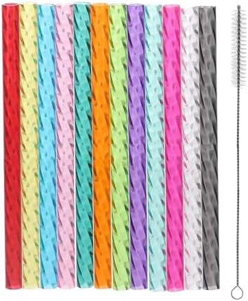 Dakoufish 6 Inch Reusable Clear Plastic Swirl Drinking Straws for Short Mini 6 oz-8 oz Mason Jar Tumblers,Set of 12 Pcs Replacement Straws with Cleaning Brush (6inch,12color) by Dakoufish