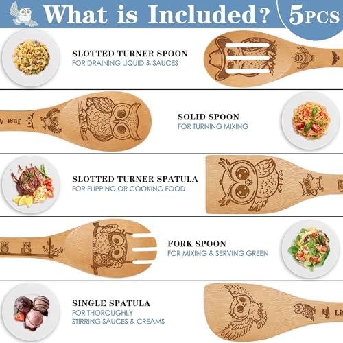 Owl Kitchen Decor Bamboo Wooden Spoons With Utensil Holder,Owl Kitchen Accessories for Cooking-Home Decorations Gifts for Women-Housewarming,Birthday,Mothers Day(6PCS） (Owl) - Image 5
