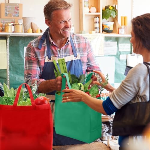 Reginary 50 Pcs Reusable Tote Bags Shopping Bags Non Woven, Red, Green - Image 2
