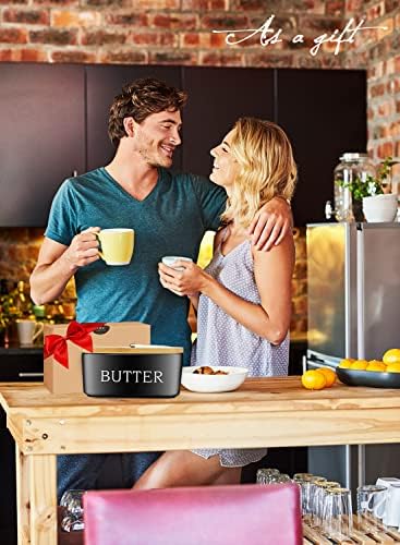 Ceramic Butter Dish with Lid and Knife & Silicone Seal 400ml 2 Pack Black - Image 7