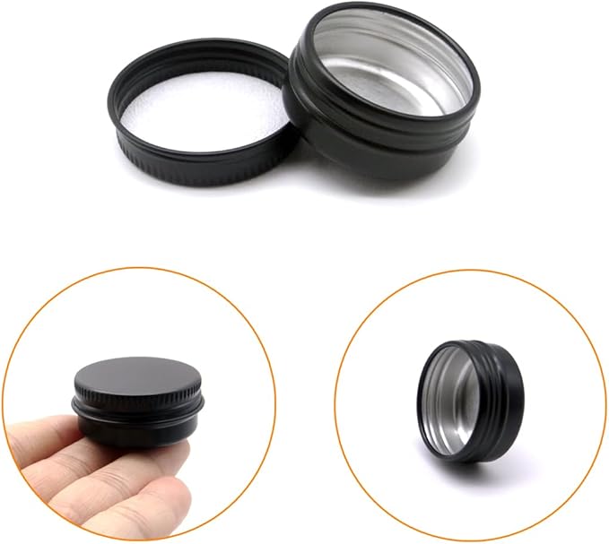 10ml Aluminum Tin Jar, 1/3 oz Makeup Containers, 10g Aluminum Screw up Lid Small Round Container Bottle for Cosmetics, Lip Balm, Cream, Toner, Eyeshadow, Candle Tea Beads, 24 Pack Black Tins