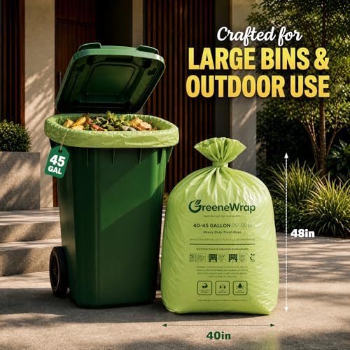 40-45 Gallon Compostable Trash Bags with Flat Top, 20 Count, Heavy Duty 1.6 Mil, Large Commercial Industrial Outdoor Contractor Bags, BPI Certified, ASTM D6400, Fits 40 45 Gal - Image 5