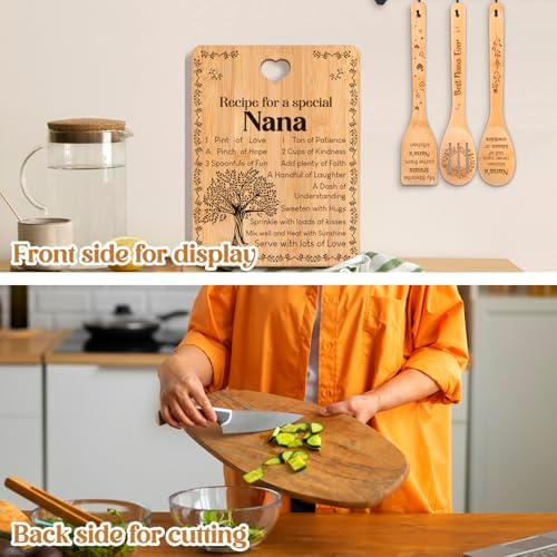 Gifts for Nana - "Recipe for a Special Nana" Nana Birthday Gifts Cutting Board Set, Bamboo-Made Engraved Utensil Set Nana Birthday Gifts, Grammy/Nanny/Granny/Gran Presents, Mothers Day Gifts for Nana - Image 3