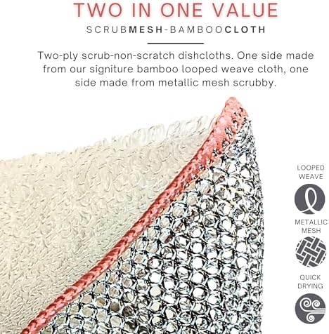 Whiffkitch Scrubbing Dishcloths 2ply Mesh Scrub Reusable Dishrag 6pk 6x7in - Image 5