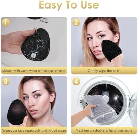 SINLAND Reusable Makeup Remover Pads Black 6 Pack - Image 3