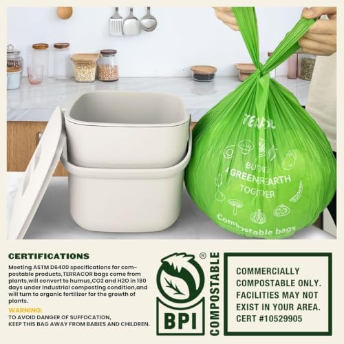 Compost Bags, 3 Gallon Compostable Food Scrap Bags Handle Tie,200 Count (Pack of 2),Certified by BPI and ASTM D6400 - Image 4