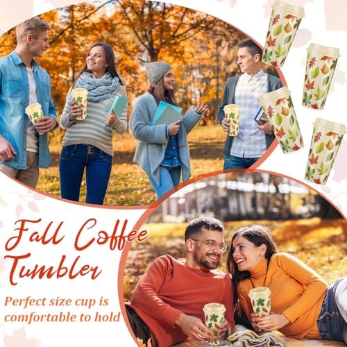 LemonRoad 12 Pack Thanksgiving Fall Reusable Coffee Cups Gift for Women 16 oz Tumblers with Lid Plastic Cups Travel Mug Thank You Gifts for Autumn Hot and Cold Drinks (Maple Leaf Style) - Image 4