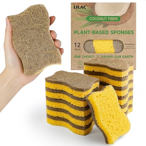 LILAC 12 Pack Natural Cellulose Sponges for Dishes - Non-Scratch Kitchen Scrub Sponges - 100% Biodegradable & Eco-Friendly Cleaning Sponges for Non-Stick Cookware, Bathroom & Household（Yellow） by LILAC