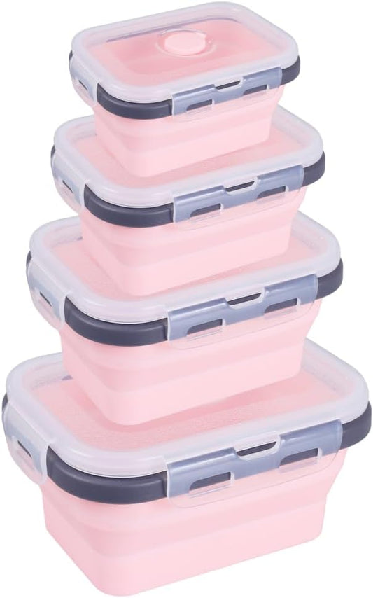 MiOYOOW Collapsible Camping Bowls with Lids, 4PCS Silicone Food Storage Containers, Heat Resistant Foldable Lunch Boxes for Camping Hiking Picnic BBQ Outdoor Cooking