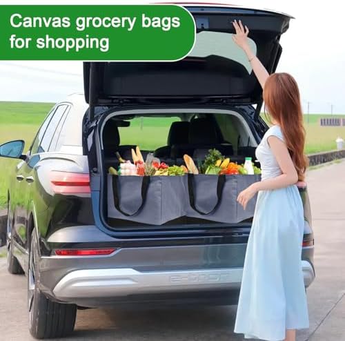 Canvas Reusable Grocery Bags Heavy Duty, 8.3 gal Foldable Large Tote Bag with Handles, Holds 60 lbs Canvas Shopping Bags, 3 Pack - Image 5