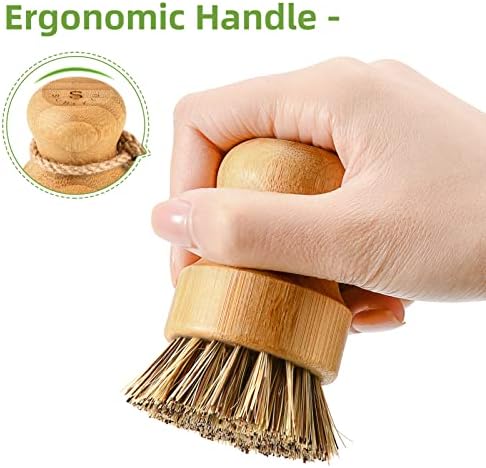 SUBEKYU Bamboo Dish Scrub Brush,Produce Brush,2 Pack with Holder - Image 6