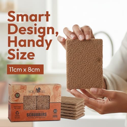 SQUIRREL Natural Coconut Coir Fiber Kitchen Scrubbers 12 Pack Biodegradable Non Scratch Dish Sponges for Eco Friendly Household Cleaning and Zero Waste Living - Image 5