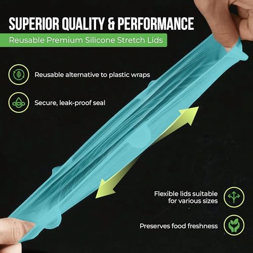 Reusable Silicone Stretch Lids for Food Storage in Fridge - Elastic Heat-Resistant Bowl Covers, Cups, Cans, Jars - Universal Food Grade Lid for Round and Rectangle Containers -7 Pack - Midnight Teal - Image 6