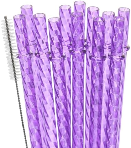 Dakoufish 12 Inch Reusable Clear Plastic Swirl Drinking Straws for 30 oz & 40 oz Jars/Tumblers,Set of 12 Pcs Replacement Crystal Purple Straws with Cleaning Brush (12inch,Purple) by Dakoufish