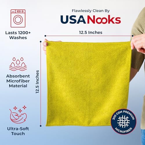 USANOOKS Microfiber Cleaning Cloth Yellow - 12 Pcs 12.5"x12.5" - High Performance - 1200 Washes, Ultra Absorbent Towels Weave Grime & Liquid for Streak-Free Mirror Shine - Car Washing Cloth - Image 2