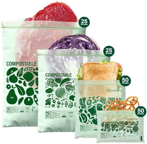 Cleanomic Compostable Zip Sandwich Bags - Leak Resistant, Gallon, Quart, Sandwich, Snack - 125 Count by Cleanomic