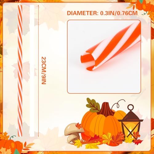 JANYUN 30 Pcs Reusable Orange and White Striped Straws with Cleaning Brush - Image 3