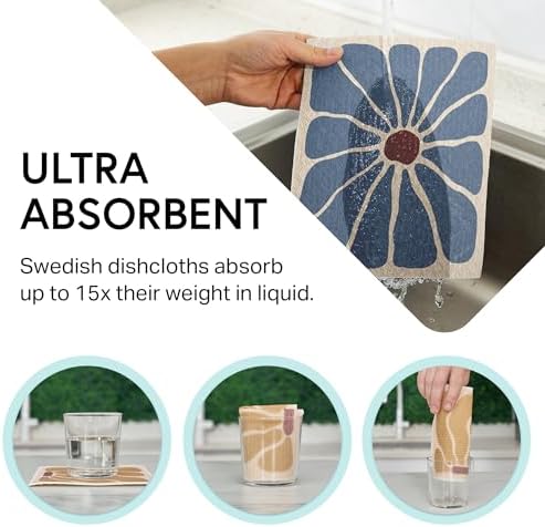 Swedish Wholesale Dishcloths Reusable 8" x 7" Sponge Cloths, Bulk 10 Pack of High Absorbent Cellulose Dish & Kitchen Cleaning Hand Towels, Wring to Dry & Machine Wash, Odor Resistant, Retro Flower - Image 5