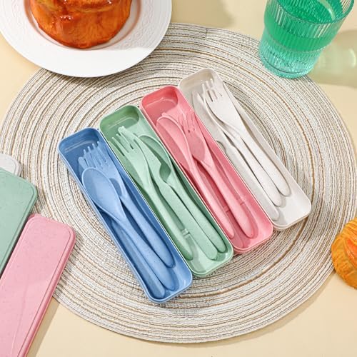 Reusable Utensils Set with Case, 28 Sets Wheat Straw Lunch Utensil Set, Portable Spoon Fork Knife Cutlery for Travel Camping Picnic Office Bento Box, Eco-Friendly BPA Free Tableware - Image 6