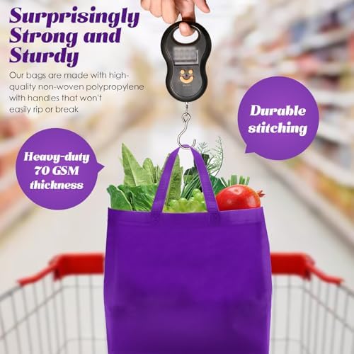 Reginary 50 Pcs Reusable Tote Bags Shopping Bags Non Woven, Black, Purple - Image 7