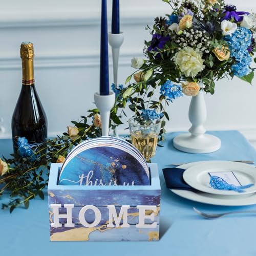 Queekay House Warming Gifts New Home Farmhouse Coasters Set of 6, Blue - Image 6