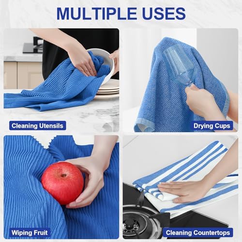 Homaxy Cotton 380 GSM Premium Kitchen Towels, 18"x 28", 3 Pack, Blueberry - Image 4