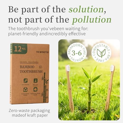 Bamboo Toothbrush 12 Pack Natural Wooden for Adults - Image 2