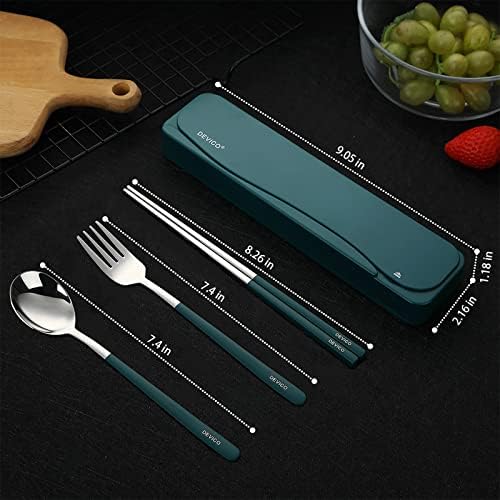 DEVICO Travel Utensils with Case, 4Pcs Portable Silverware Set for Work, 18/8 Stainless Steel Reusable Cutlery, Korean Spoon and Chopsticks Fork for Camping, School, Lunch Box Accessories (Dark Green) - Image 2