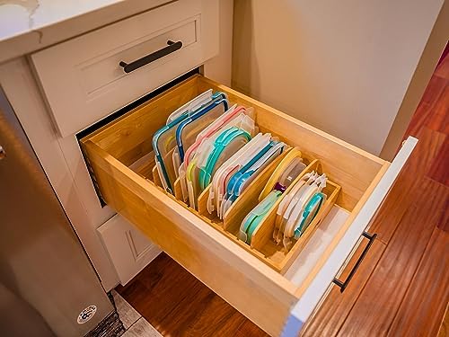 Umilife Extra Large Bamboo Food Container Lid Organizer for Kitchen Cabinet - Image 6