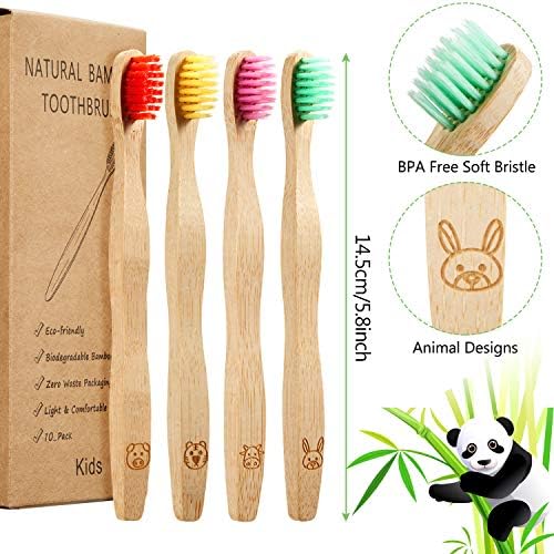 Boao 16 Pcs Kids Bamboo Toothbrush Soft Bristle Natural Toothbrush Wooden for Kids with Colorful Bristles and Ergonomic Animal Designs Handles - Image 2