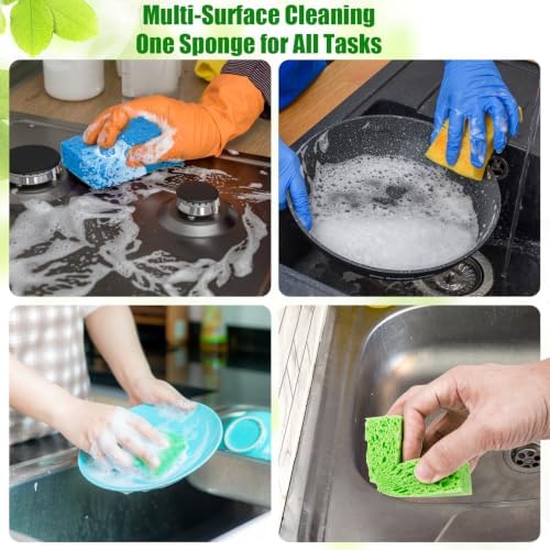 12 Pack Kitchen Sponges, Compressed Cellulose Non-Scratch for Dish Washing - Image 3