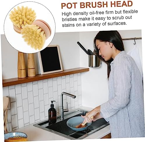 CALLARON 2PCS Kitchen Cleaning Brush Set Bamboo Pot Brush Replaceable Beech Wood Head for Dishes and Cookware for Kitchen Sink Cleaning - Image 6