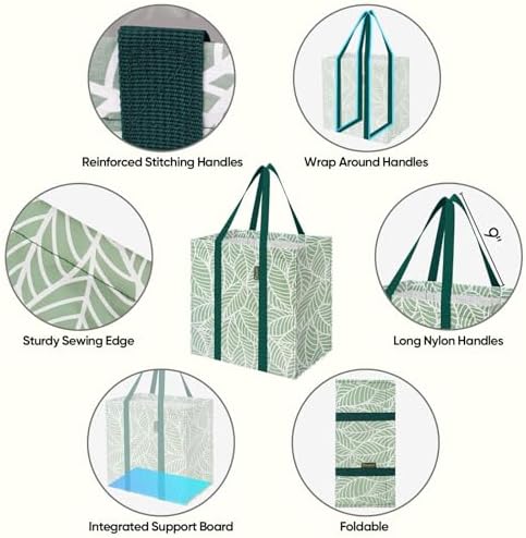 BALEINE 4 PK Grocery Bags Reusable Shopping Bags with Reinforced Bottom, Heavy Duty Foldable Tote Bags (Antique Folidage) - Image 3