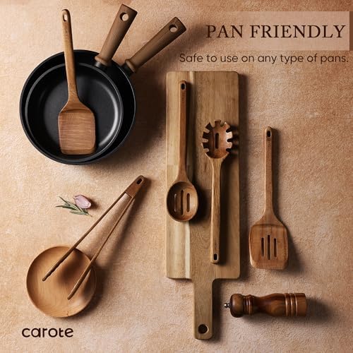 CAROTE Wooden Utensil Set, 8-Piece Acacia Wood Cooking Utensils - Image 4