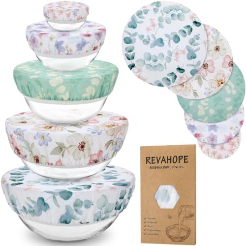 5Pcs Reusable Beeswax Elastic Bowl Covers for Bread Proofing and Food Cover by Revahope