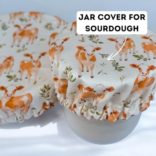 (4-Pack) Sourdough Reuseable Jar & Bowl Covers | Cute Baking Gift | 100% Cotton | Washable | Bread Proofing | Kitchen Food Storage Gifting | Starter Cover Lid Kit (Jersey Cow) - Image 6