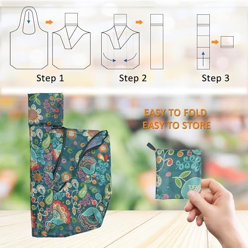 Reusable Grocery Bags, 12 Pack 50Lbs Foldable Fashion Washable Shopping Bags, Large Boho Tote Bags For Groceries, Bulk Market Cloth Storage Bags, Utility Aesthetic Personalized Gifts For Women - Image 3