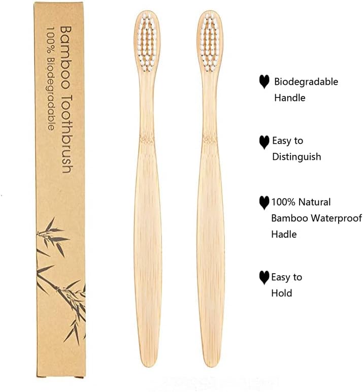 SEVENHEAD 2 PCS Bamboo Toothbrushes for Adults - Soft Bristles, Natural Biodegradable, BPA Free, Eco-Friendly, White - Image 3
