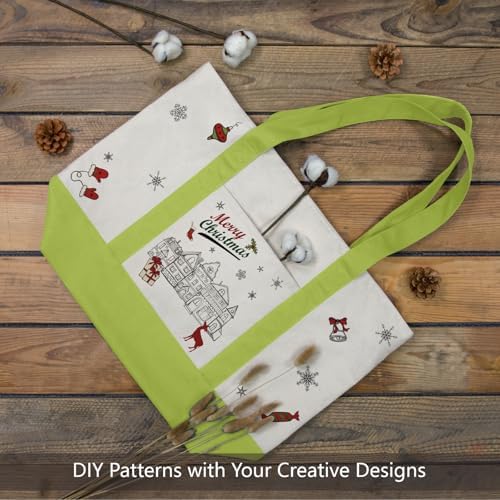 TOPDesign 1-Pack Canvas Tote Bag with an External Pocket, Reusable Grocery Shopping Bag, Top Zipper Closure, Daily Essentials (Light Green/Natural) - Image 3