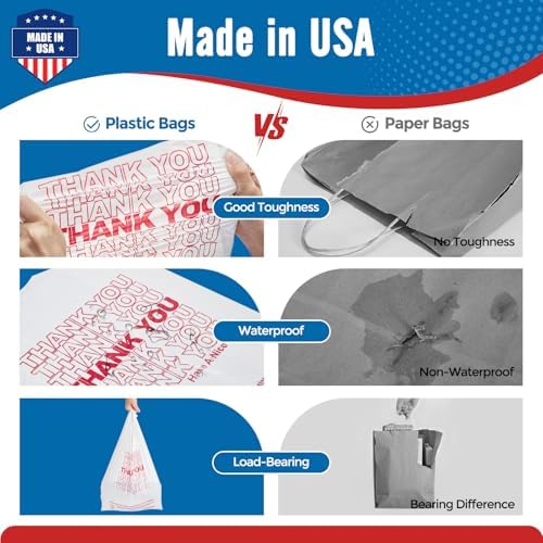 Fuxury Plastic Bags Thank You Shopping Grocery T-Shirt Bag with Handles - Image 6